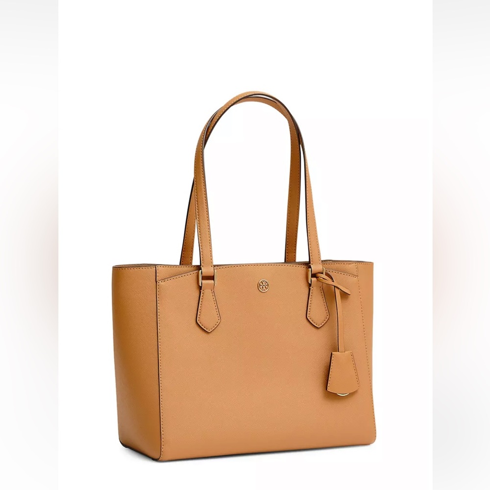 Tory Burch Robinson Small Tote Satchel Bag Purse Tan Leather